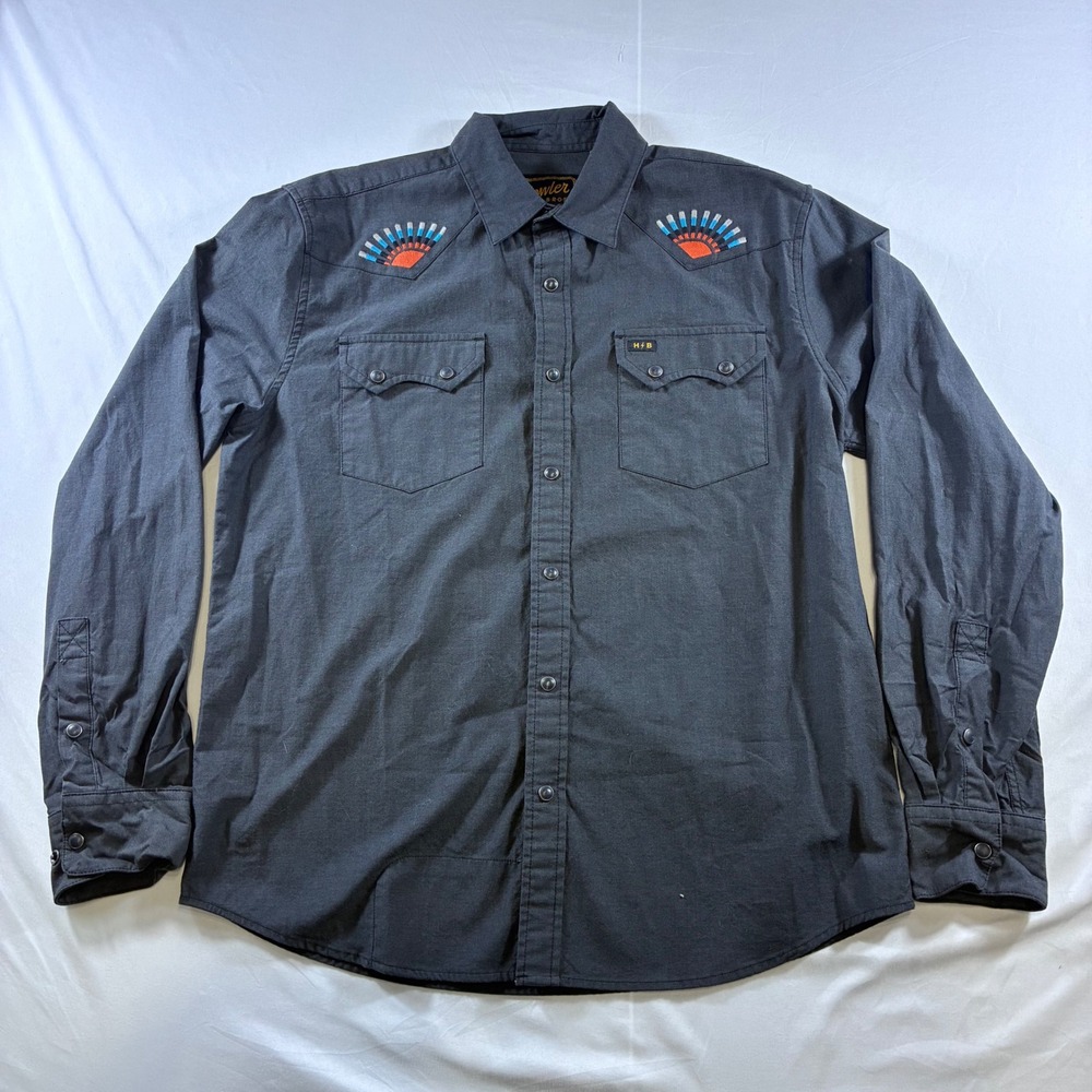 Howler Brothers Gaucho Snapshirt Mens Small Gray Embroidered Western Pearl Snap